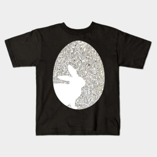 Easter Bunny Silhouette in Silver Faux Glitter Easter Egg Kids T-Shirt